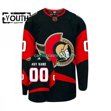Camiseta Ottawa Senators Personalizado Adidas 2022-2023 Reverse Retro Preto Authentic - Criança